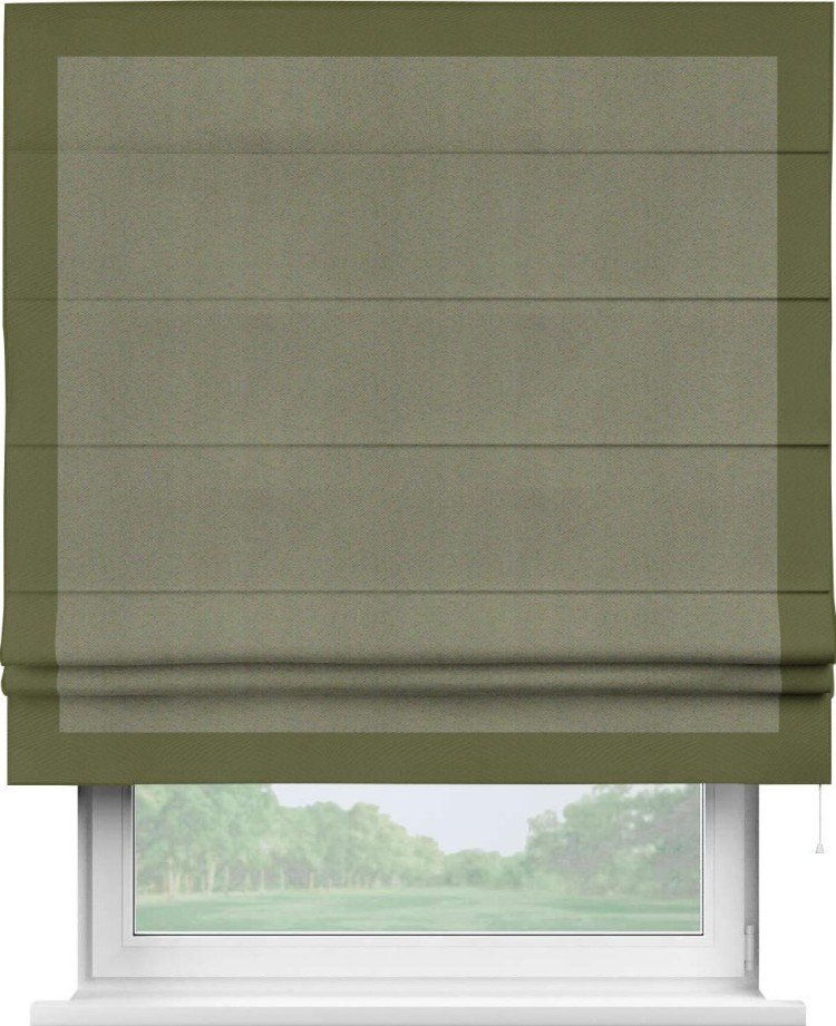 Римская штора «Кортин» с кантом Чесс, для проема, ткань блэкаут однотонный серо-коричневый