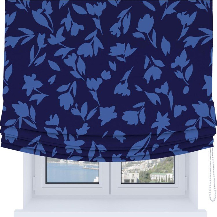 Римская штора Soft с мягкими складками, «Синие цветы»