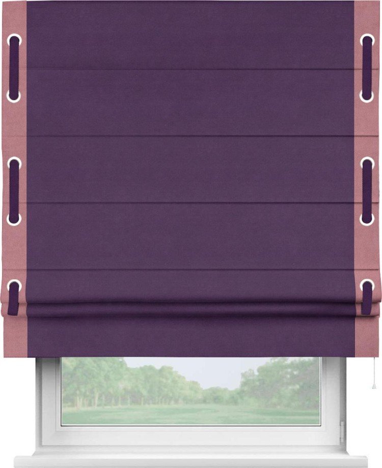Римская штора «Кортин» с кантом Стрим Дуо (люверсы с пояском), для проема, ткань вельвет темно-фиолетовый
