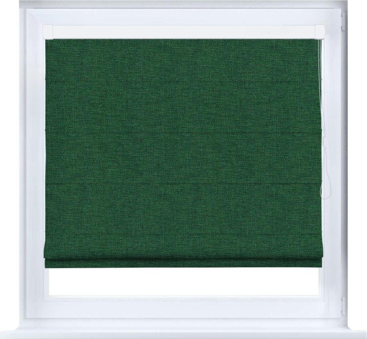 Римская штора «Кортин» кассетная, ткань лён серо-зелёный