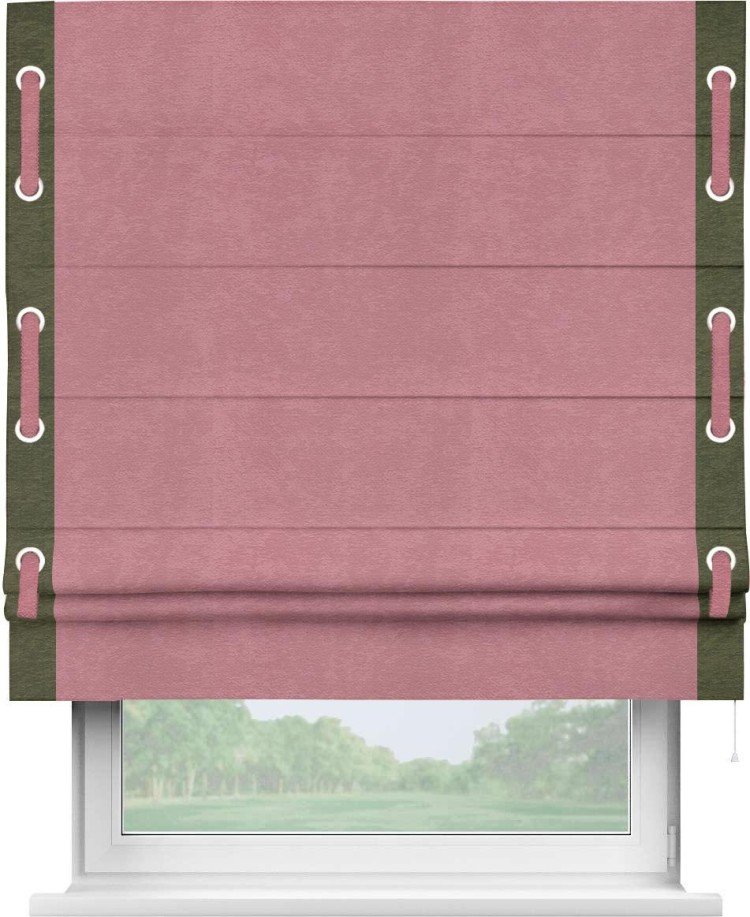 Римская штора «Кортин» с кантом Стрим Дуо (люверсы с пояском), для проема, ткань софт однотонный розовый