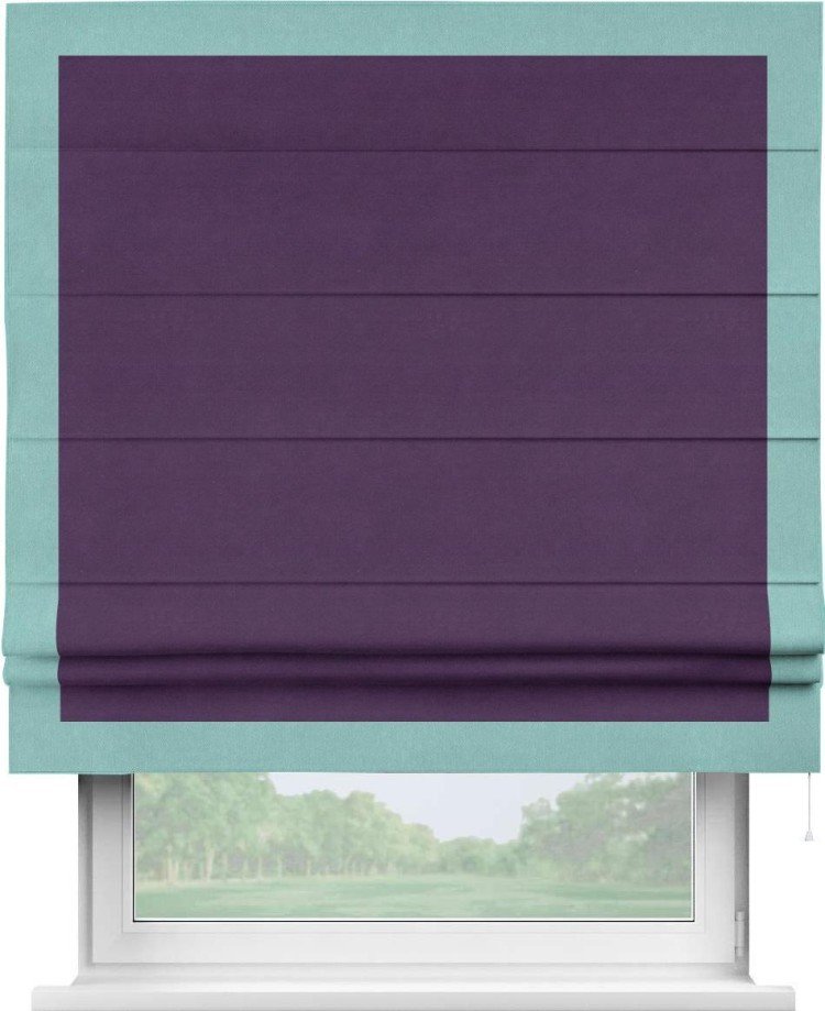 Римская штора «Кортин» с кантом Чесс, для проема, ткань вельвет темно-фиолетовый