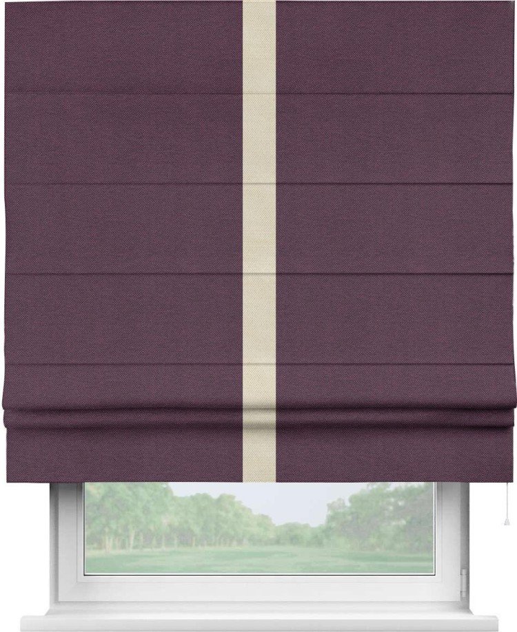 Римская штора «Кортин» с кантом Хайвэй, для проема, ткань лён димаут, фиолетовый