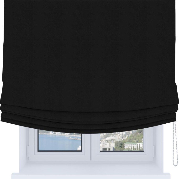 Римская штора Soft с мягкими складками, ткань блэкаут однотонный черный