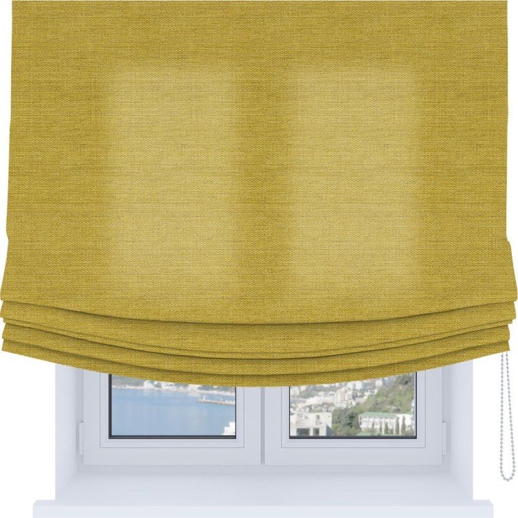 Римская штора Soft с мягкими складками, ткань лён светло-салатовый