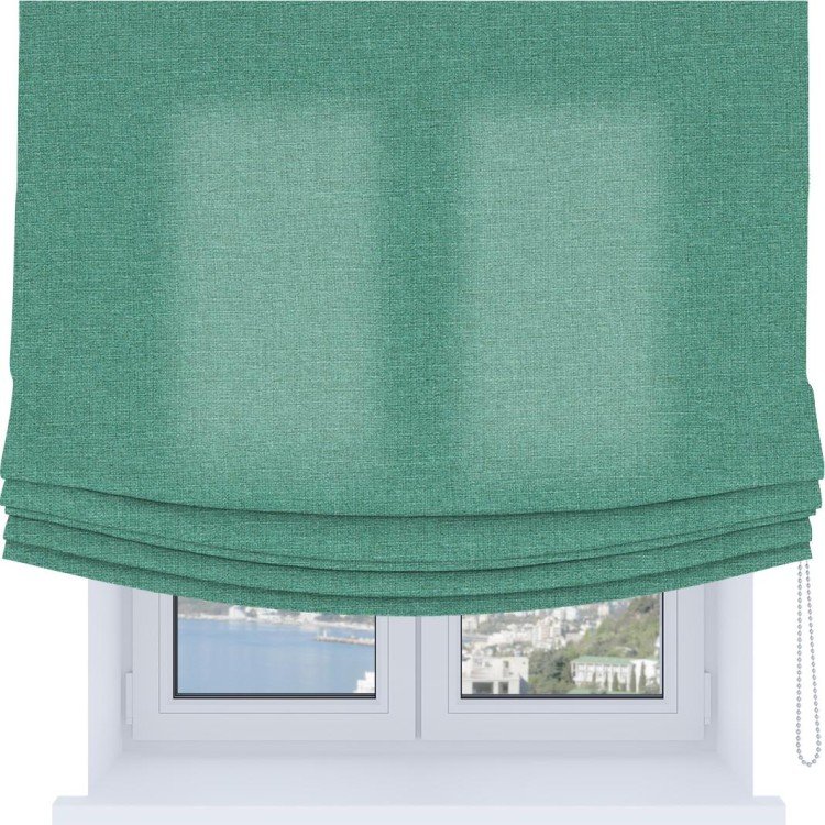 Римская штора «Кортин», лён светло-бирюзовый, Soft с мягкими складками