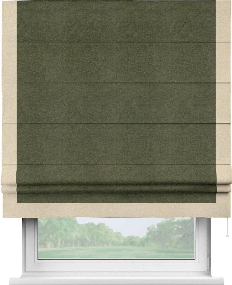 Римская штора «Кортин» с кантом Виктория, для проема, ткань софт однотонный зелёный