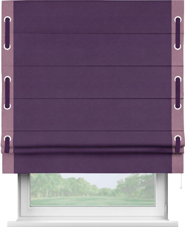 Римская штора «Кортин» с кантом Стрим Дуо (люверсы с пояском), для проема, ткань вельвет темно-фиолетовый