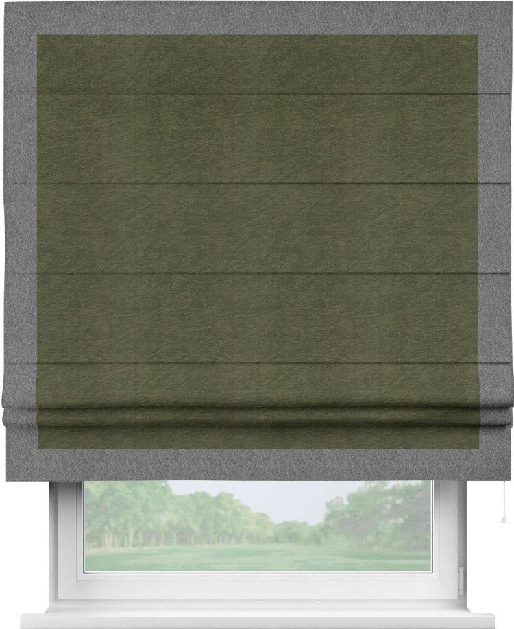 Римская штора «Кортин» с кантом Чесс, для проема, ткань софт однотонный зелёный