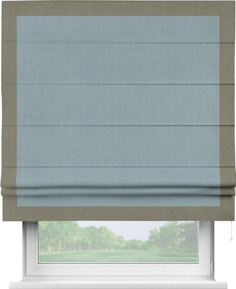 Римская штора «Кортин» с кантом Чесс, для проема, ткань блэкаут с блеском синий