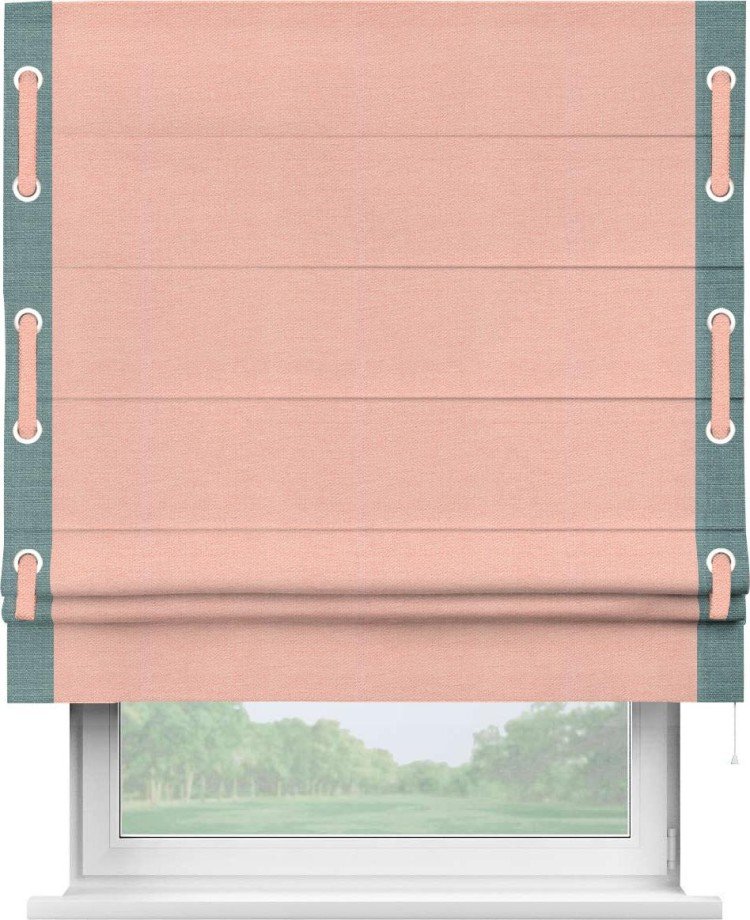 Римская штора «Кортин» с кантом Стрим Дуо (люверсы с пояском), для проема, ткань лён розовый