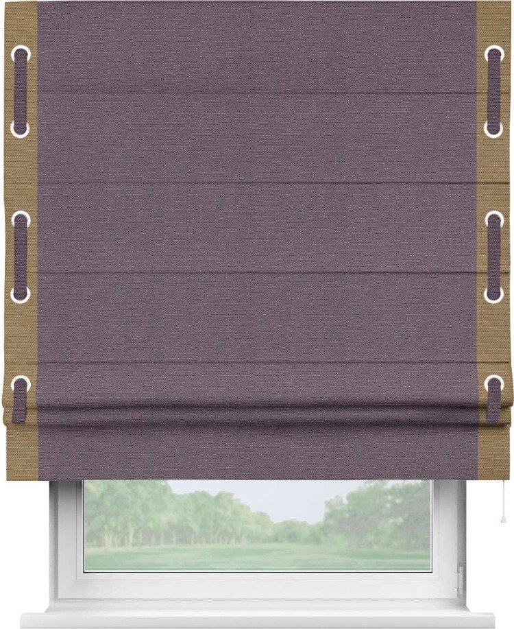 Римская штора «Кортин» с кантом Стрим Дуо (люверсы с пояском), для проема, ткань лён димаут, светло-фиолетовый