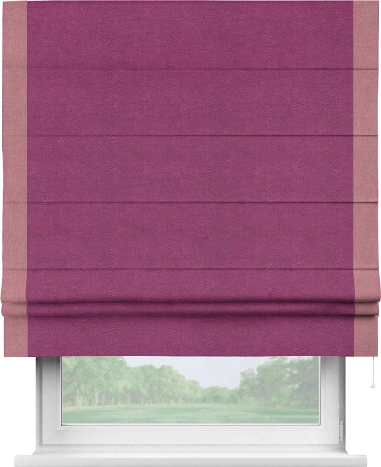 Римская штора «Кортин» с кантом Стрим Дуо, для проема, ткань вельвет фиолетовый