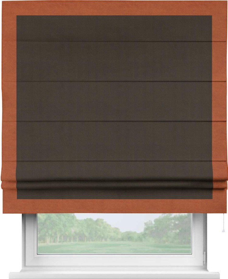 Римская штора «Кортин» с кантом Чесс, для проема, ткань вельвет тёмно-коричневый
