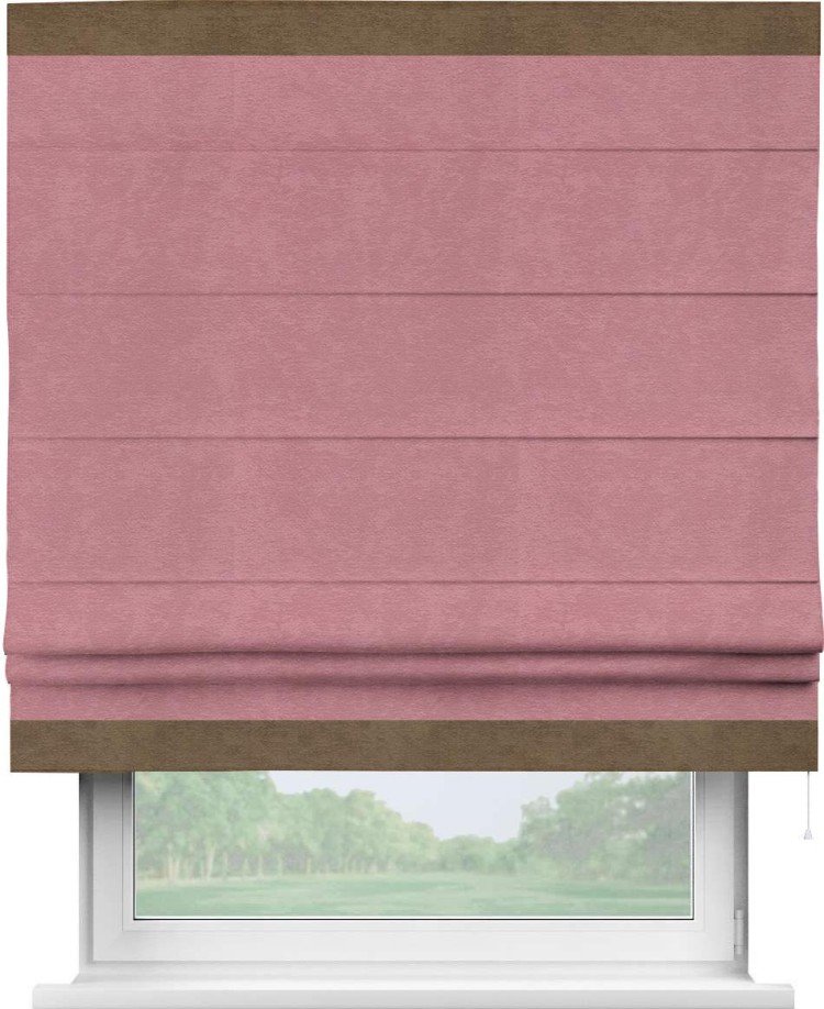 Римская штора «Кортин» с кантом Горизонт, для проема, ткань софт однотонный розовый