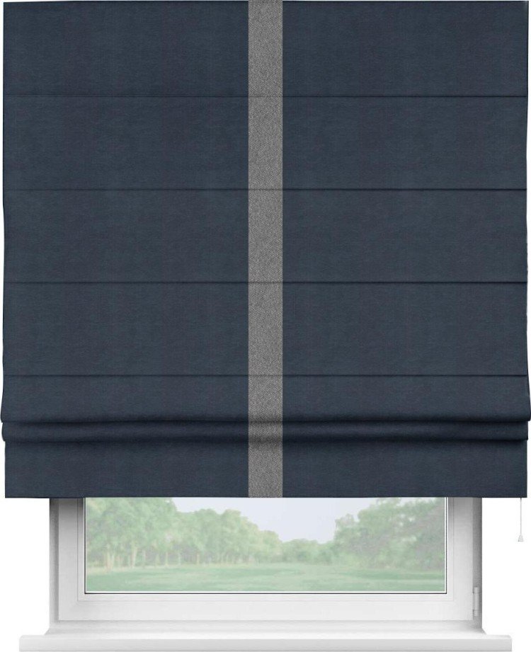 Римская штора «Кортин» с кантом Хайвэй, для проема, ткань софт однотонный тёмно-синий