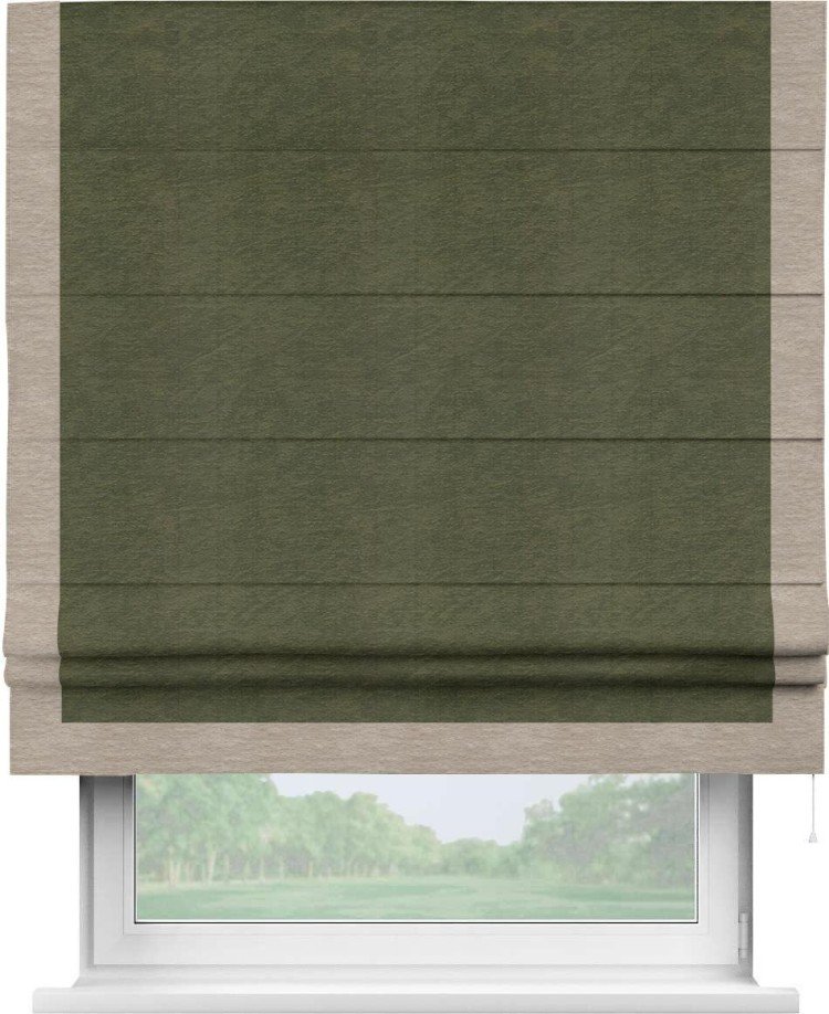 Римская штора «Кортин» с кантом Виктория, для проема, ткань софт однотонный зелёный