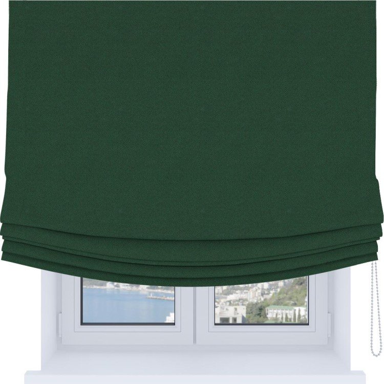 Римская штора Soft с мягкими складками, ткань лён димаут тёмно-зелёный