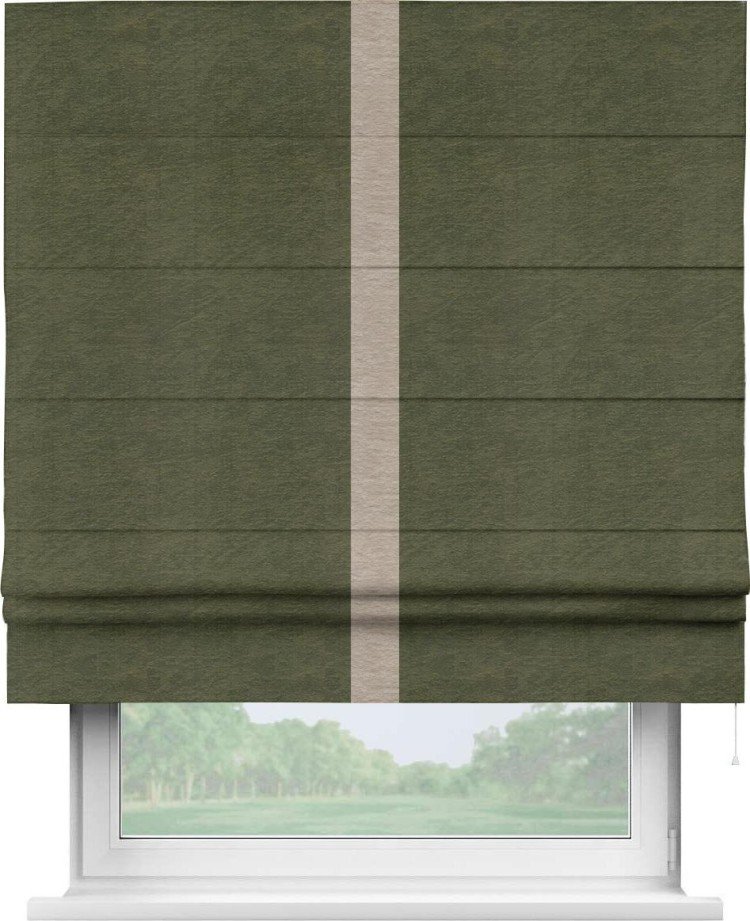 Римская штора «Кортин» с кантом Хайвэй, для проема, ткань софт однотонный зелёный
