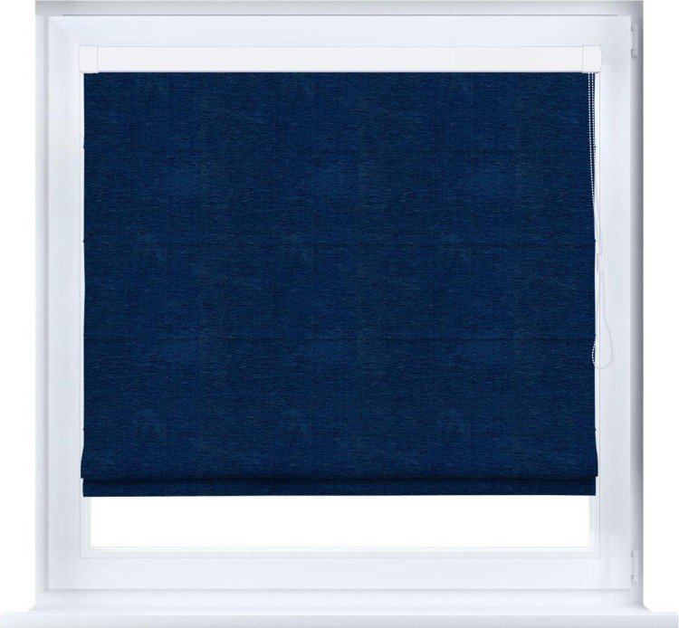 Римская штора «Кортин» кассетная, ткань софт однотонный синий