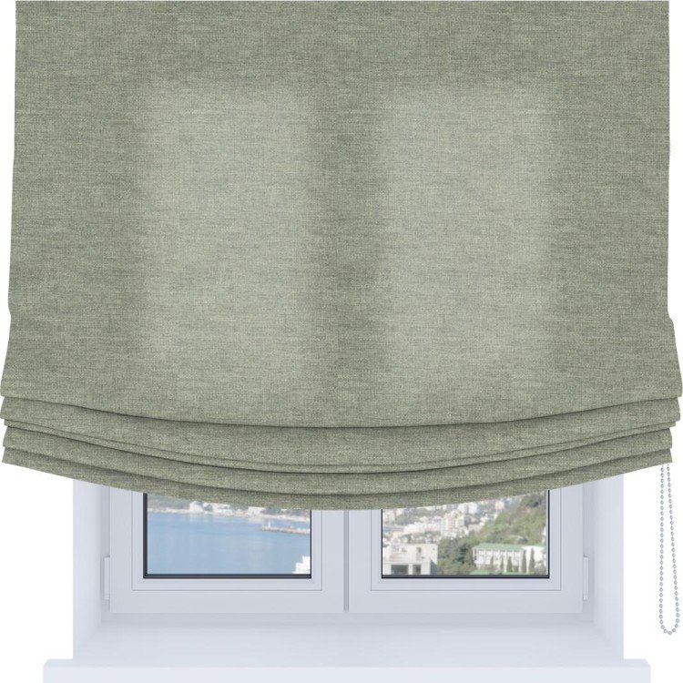 Римская штора Soft с мягкими складками, ткань лён кашемир серо-зелёный