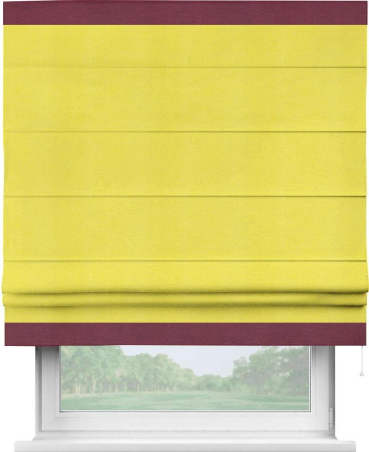 Римская штора «Кортин» с кантом Горизонт, для проема, ткань вельвет светло-желтый