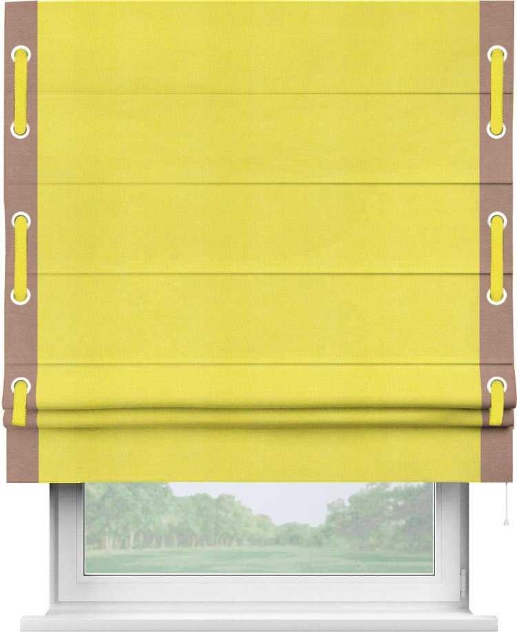 Римская штора «Кортин» с кантом Стрим Дуо (люверсы с пояском), для проема, ткань вельвет светло-желтый