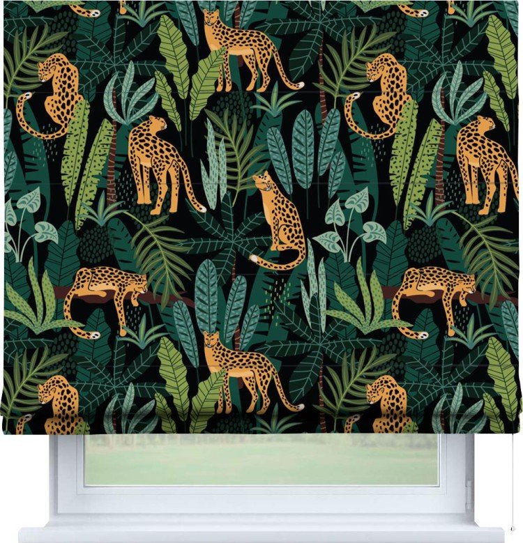 Римская штора «Кортин» для проема «Леопарды в джунглях»
