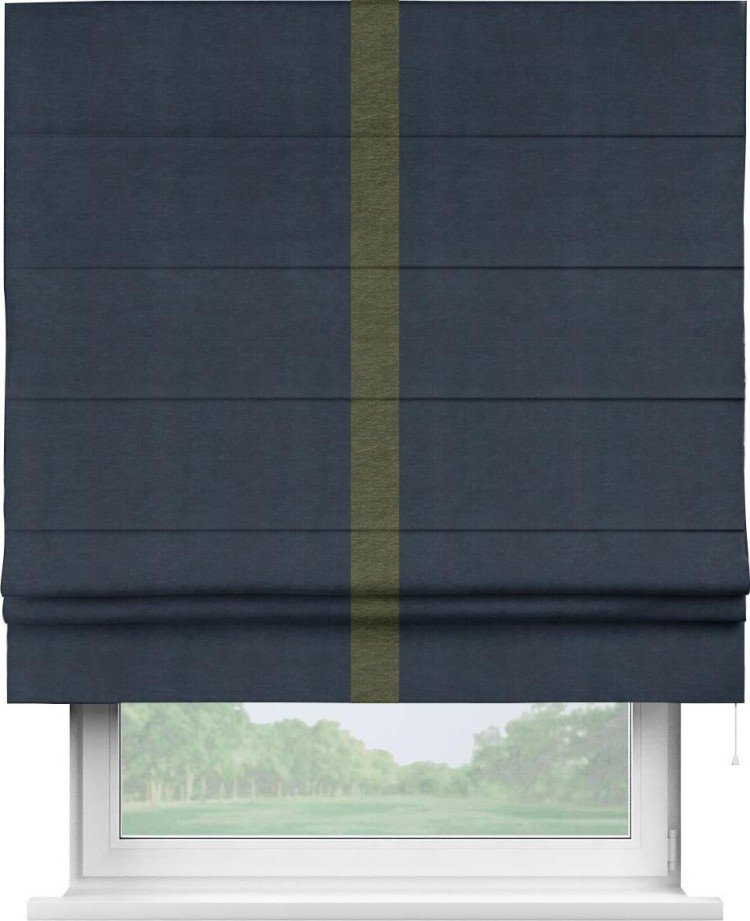 Римская штора «Кортин» с кантом Хайвэй, для проема, ткань софт однотонный тёмно-синий