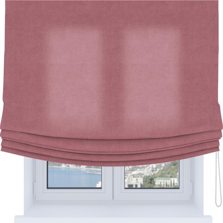 Римская штора Soft с мягкими складками, ткань вельвет брусника