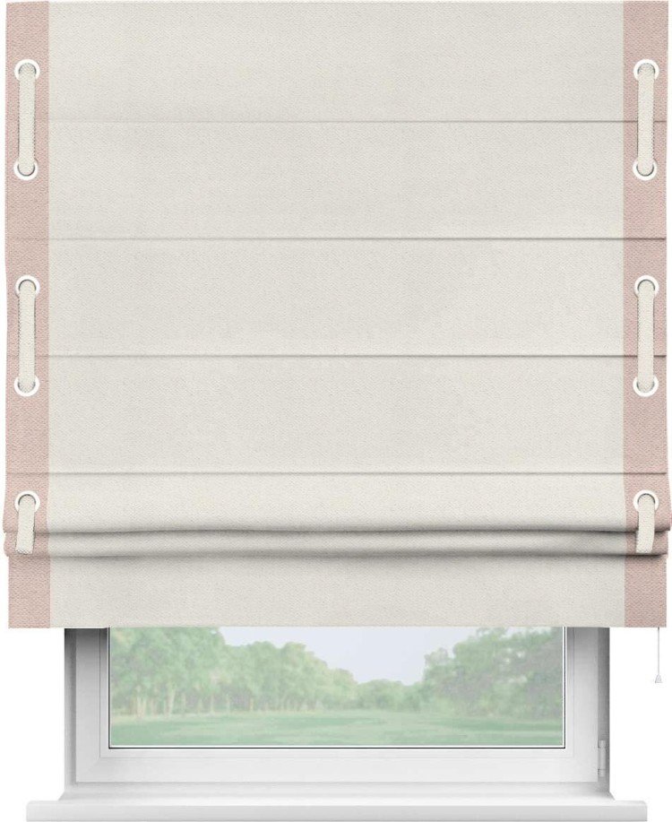 Римская штора «Кортин» с кантом Стрим Дуо (люверсы с пояском), для проема, ткань блэкаут с блеском светло-серый