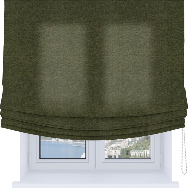 Римская штора Soft с мягкими складками, ткань софт однотонный зелёный