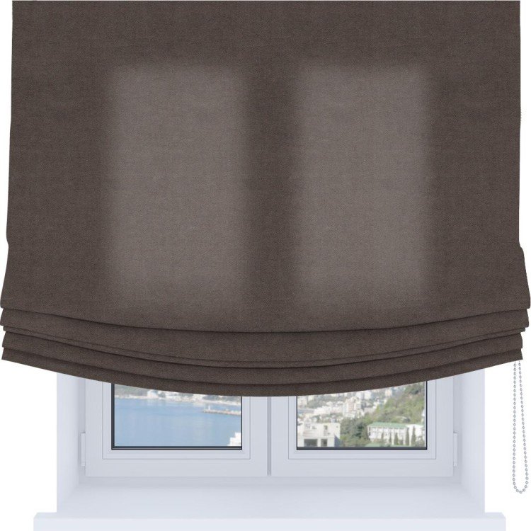 Римская штора Soft с мягкими складками, ткань вельвет коричневый