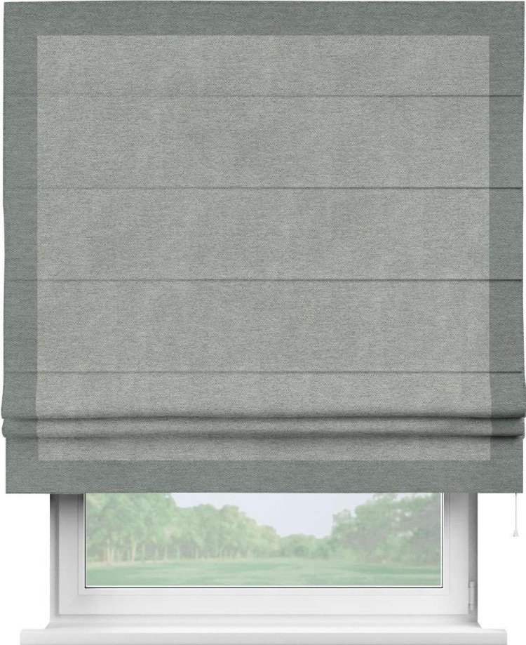 Римская штора «Кортин» с кантом Чесс, для проема, ткань твид блэкаут, светло-серый