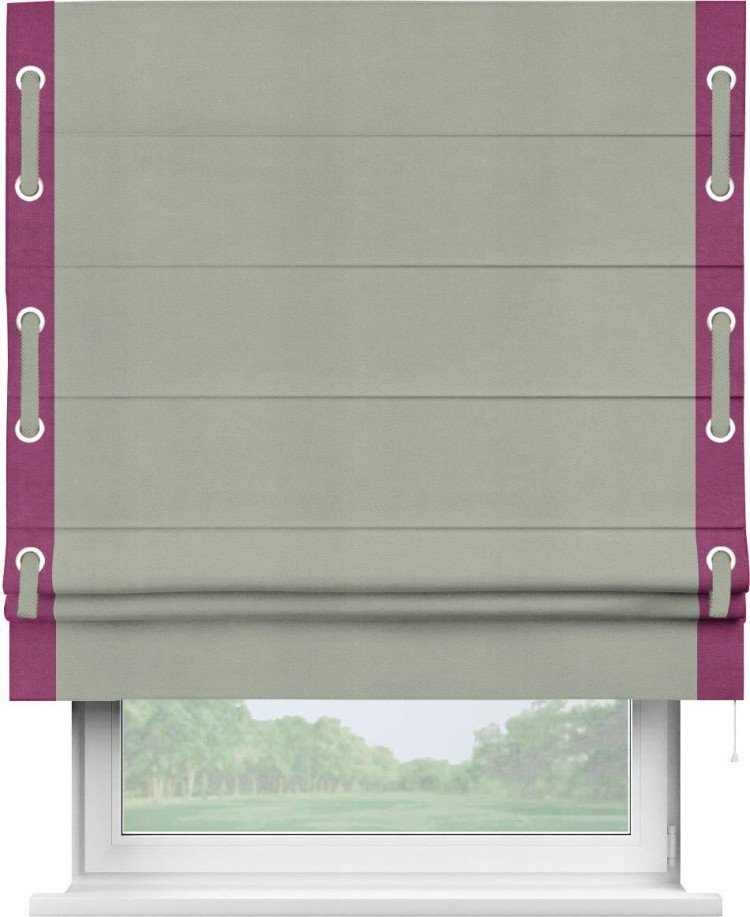 Римская штора «Кортин» с кантом Стрим Дуо (люверсы с пояском), для проема, ткань вельвет светло-серый