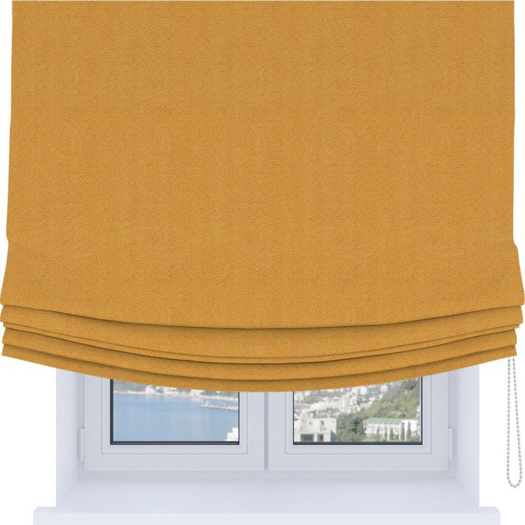 Римская штора Soft с мягкими складками, ткань блэкаут с блеском золотой