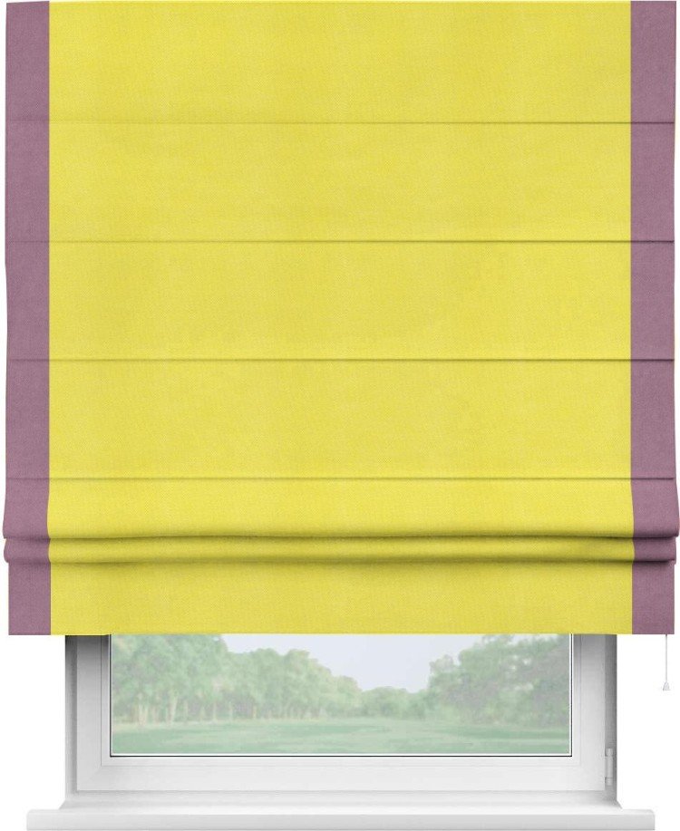 Римская штора «Кортин» с кантом Стрим Дуо, для проема, ткань вельвет светло-желтый