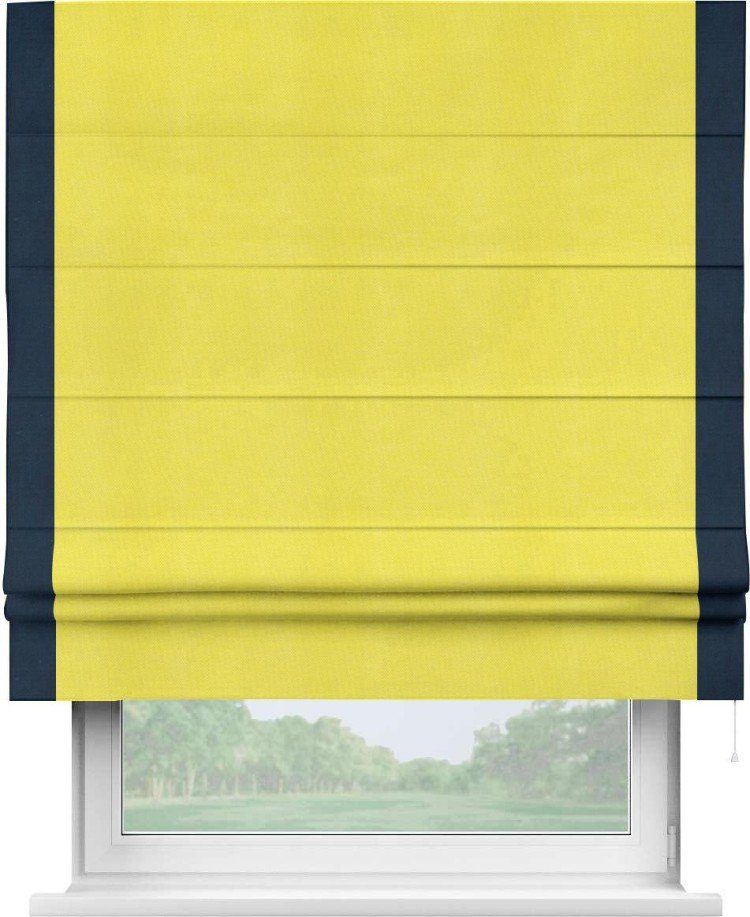 Римская штора «Кортин» с кантом Стрим Дуо, для проема, ткань вельвет светло-желтый