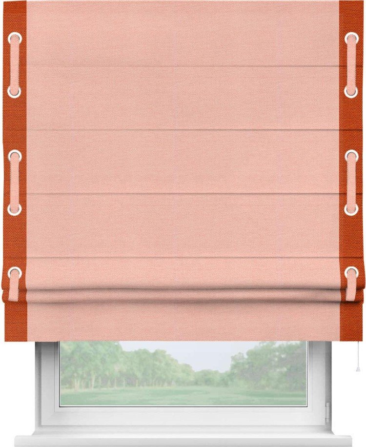 Римская штора «Кортин» с кантом Стрим Дуо (люверсы с пояском), для проема, ткань лён розовый