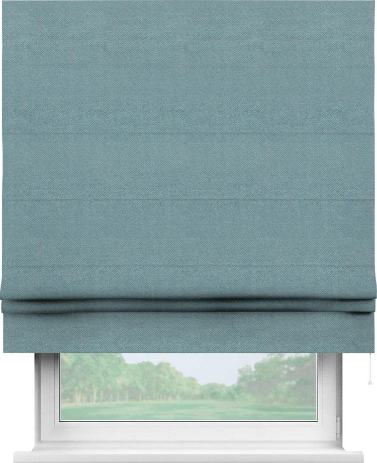 Римская штора «Кортин» для проема, ткань блэкаут с блеском синий