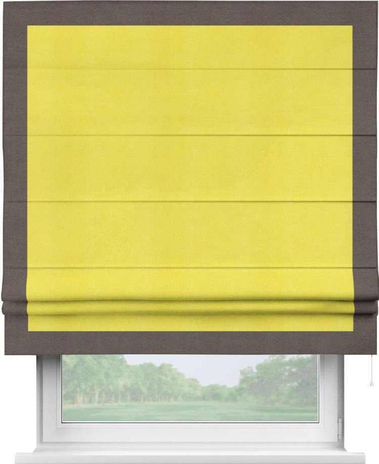 Римская штора «Кортин» с кантом Чесс, для проема, ткань вельвет светло-желтый