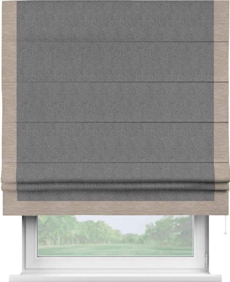 Римская штора «Кортин» с кантом Виктория, для проема, ткань софт однотонный серый