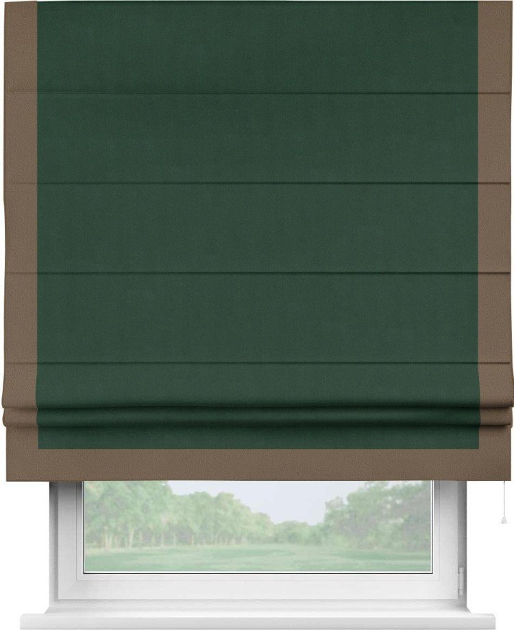 Римская штора «Кортин» для проема, блэкаут однотонный зелёный с кантом Виктория