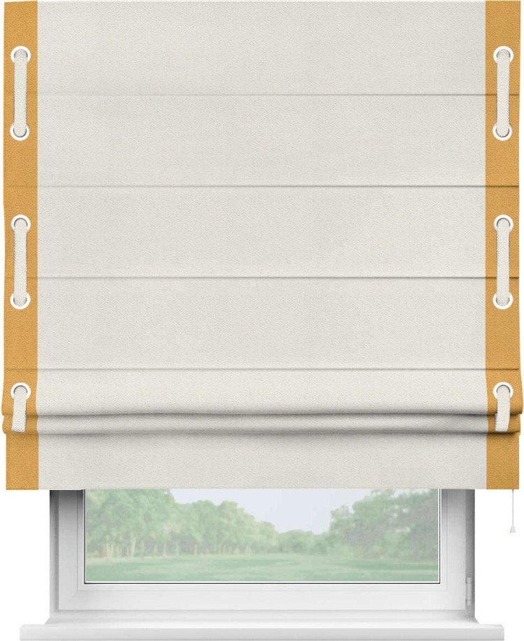 Римская штора «Кортин» с кантом Стрим Дуо (люверсы с пояском), для проема, ткань блэкаут с блеском светло-серый