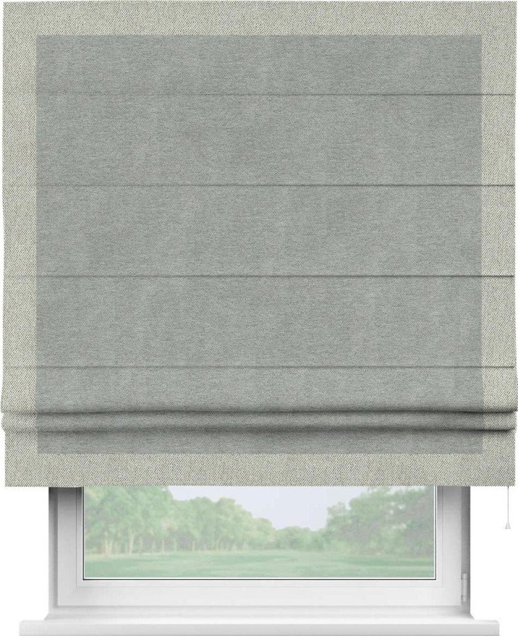 Римская штора «Кортин» с кантом Чесс, для проема, ткань твид блэкаут, светло-серый