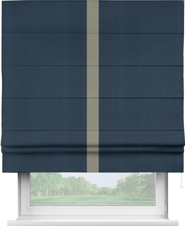 Римская штора «Кортин» с кантом Хайвэй, для проема, ткань блэкаут однотонный синий