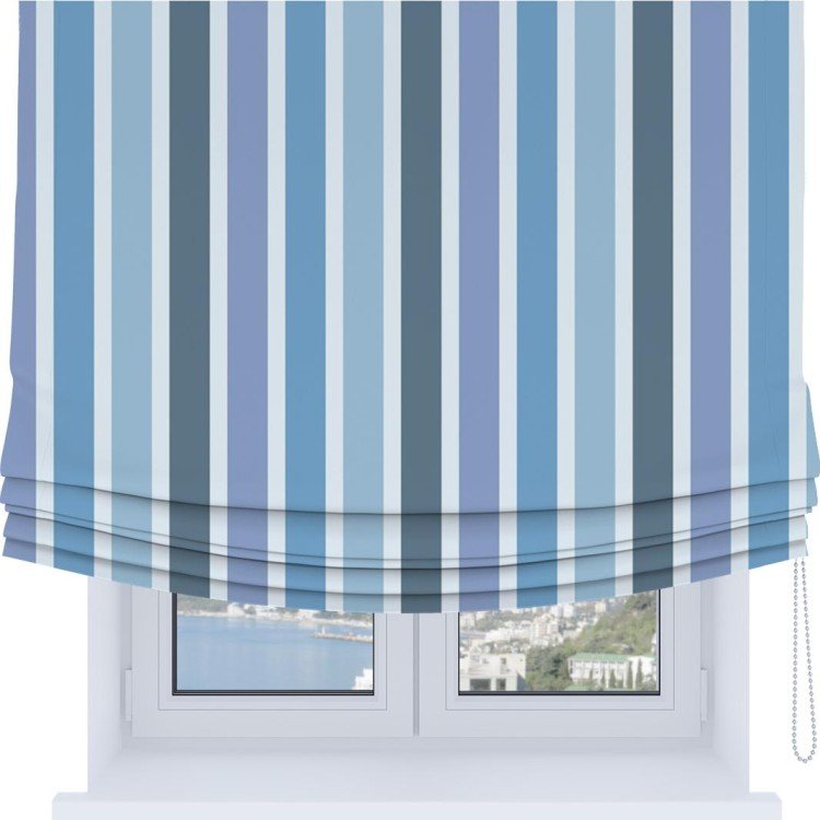Римская штора Soft с мягкими складками, «Сине-голубые вертикальные полоски»