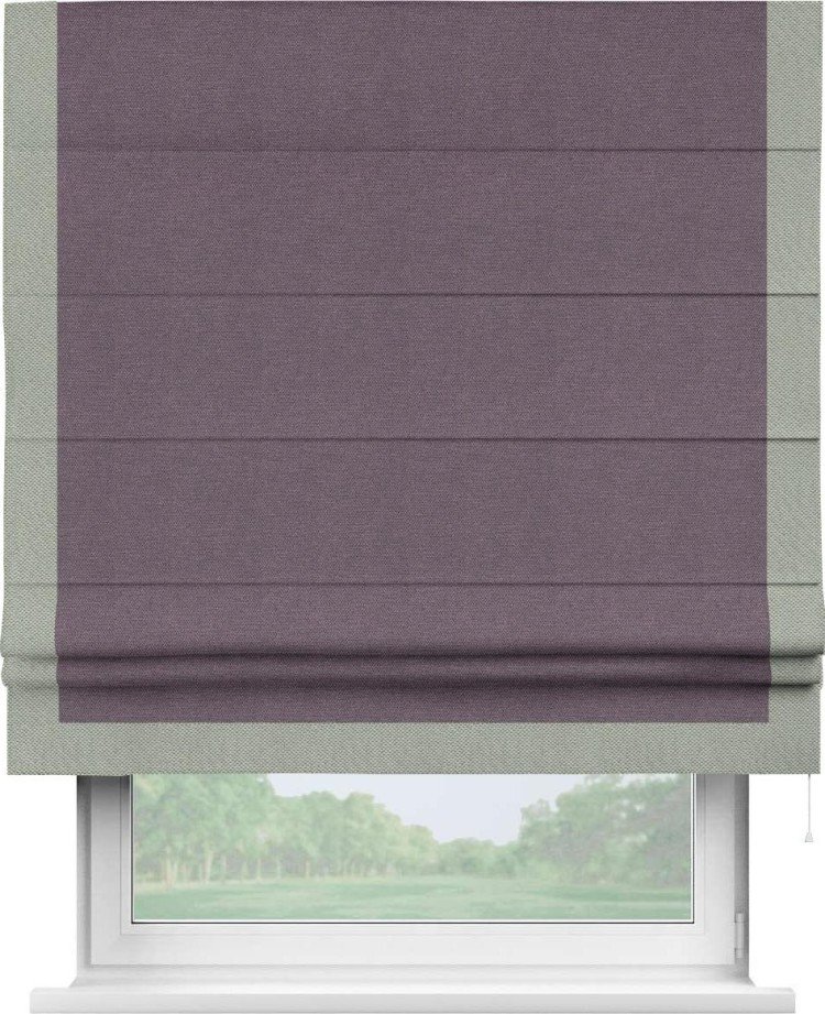 Римская штора «Кортин» с кантом Виктория, для проема, ткань лён димаут, светло-фиолетовый